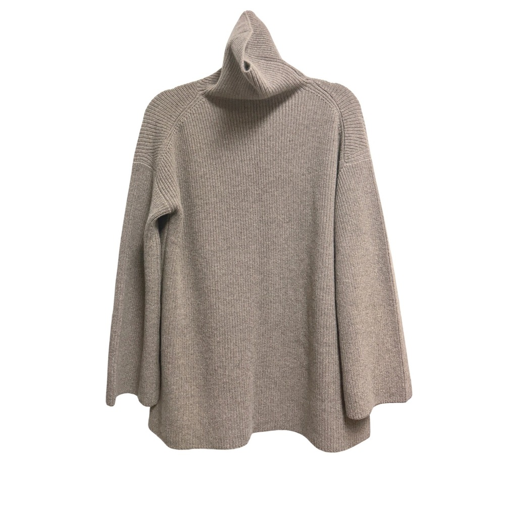 Lafayette 148 Taupe Cashmere Oversized Turtleneck Sweater Luxury Ribbed Knit L